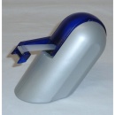 Tischabroller für Klebebänder, FixOn TwinTape, sehr edel, massiv und stabil, Sockel silber, Einsatz blau