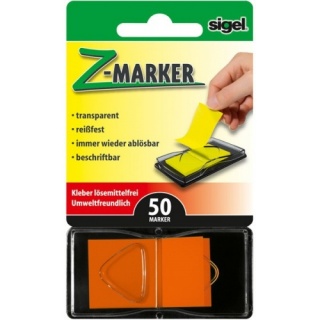 sigel Z-Marker im Spender, neon-orange, transparent, wieder ablösbar, reißfest, beschriftbar, 50 Blatt, HN483